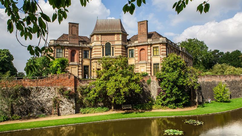 Walk in the grounds at Eltham Palace and Gardens. Image courtesy of Visit Greenwich. Medieval and art deco building of Eltham Palace in Greenwich.