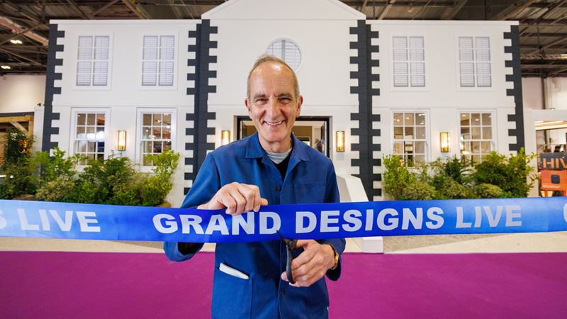Find plenty of home and interiors advice at Grand Designs Live. Image courtesy of Grand Designs Live. Grand Designs presenter Kevin McCloud cuts a ribbon to open the Grand Designs Live show.