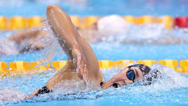 Cheer on Olympic swimmers at the Aquatics GB Swimming Championships. Credit: Aquatics GB. Image courtesy of Aquatics GB Medi Harris takes a breath during her freestyle race. Image courtesy of Aquatics GB