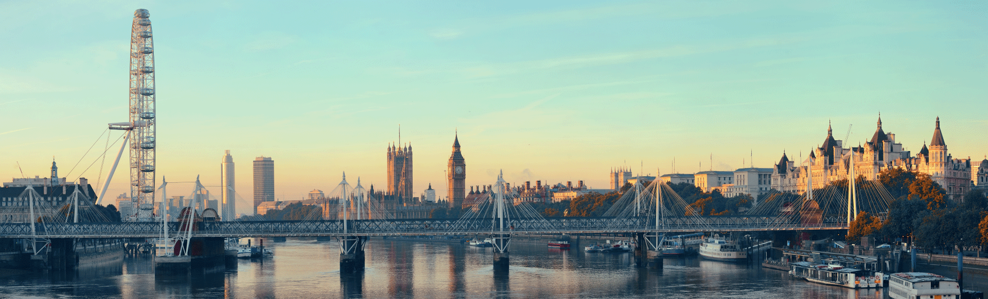 sun setting over the London Eye, Big Ben and Westminster Palace 