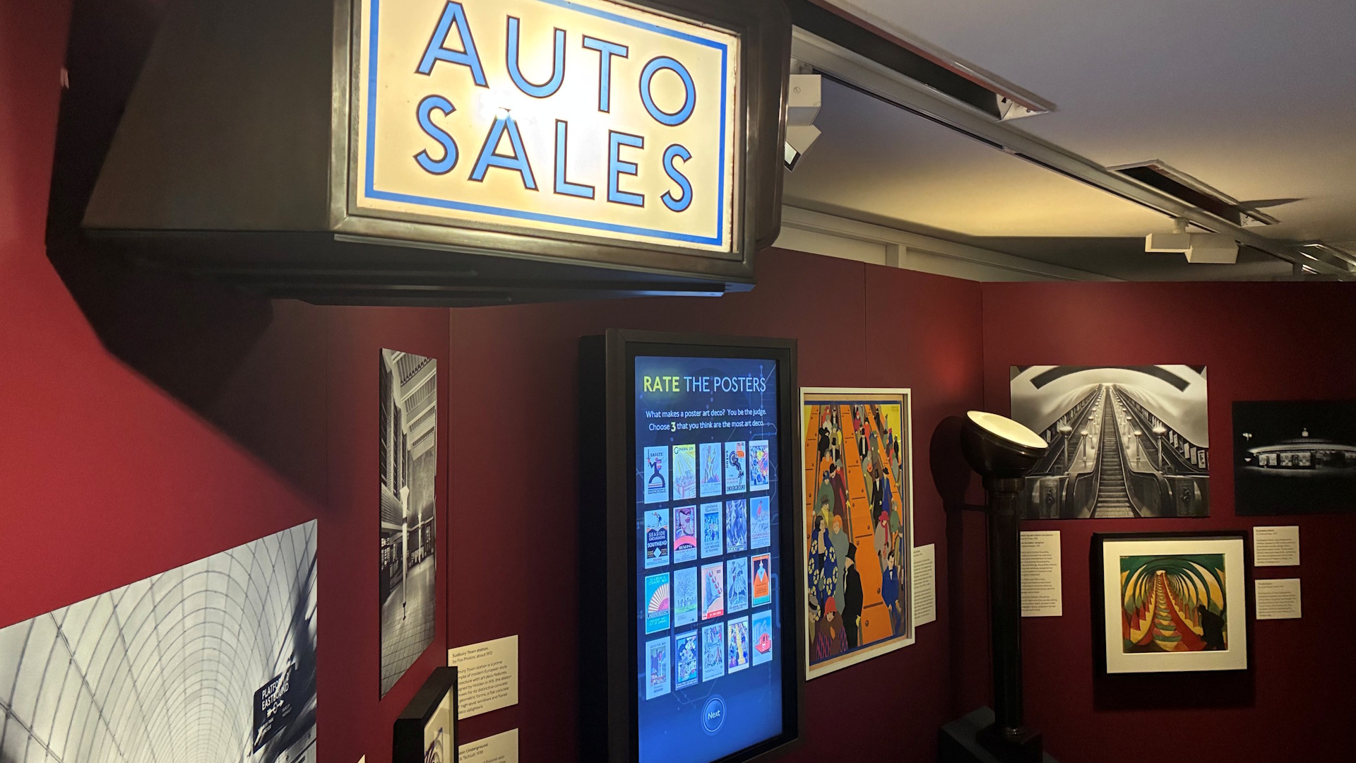 Have a go at rating posters with an interactive display and learn more about art deco styling on the London transport network. Image courtesy of Jonny Payne. An illuminated