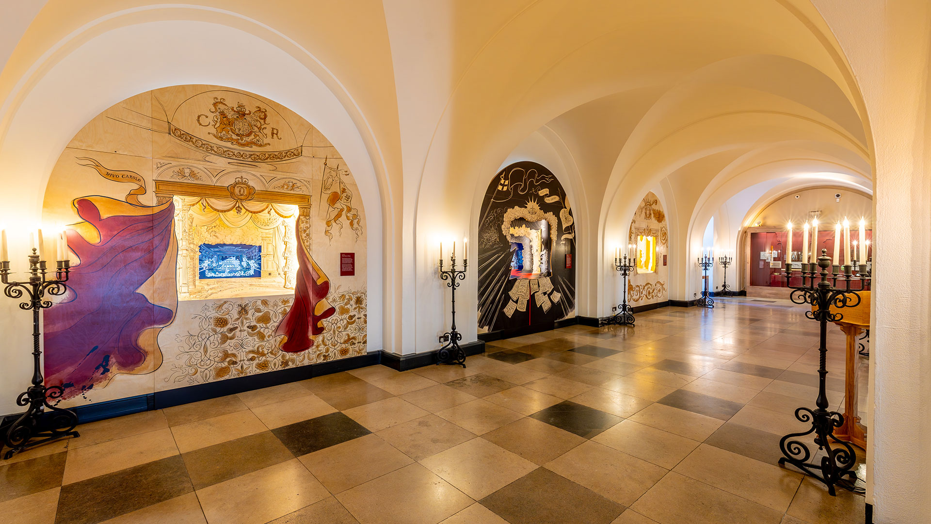 Explore brand new displays and digital content bringing 400 years of revolution, restoration and revelry to life © Historic Royal Palaces. Image courtesy of Historic Royal Palaces. The white and gold corridors of Banqueting House