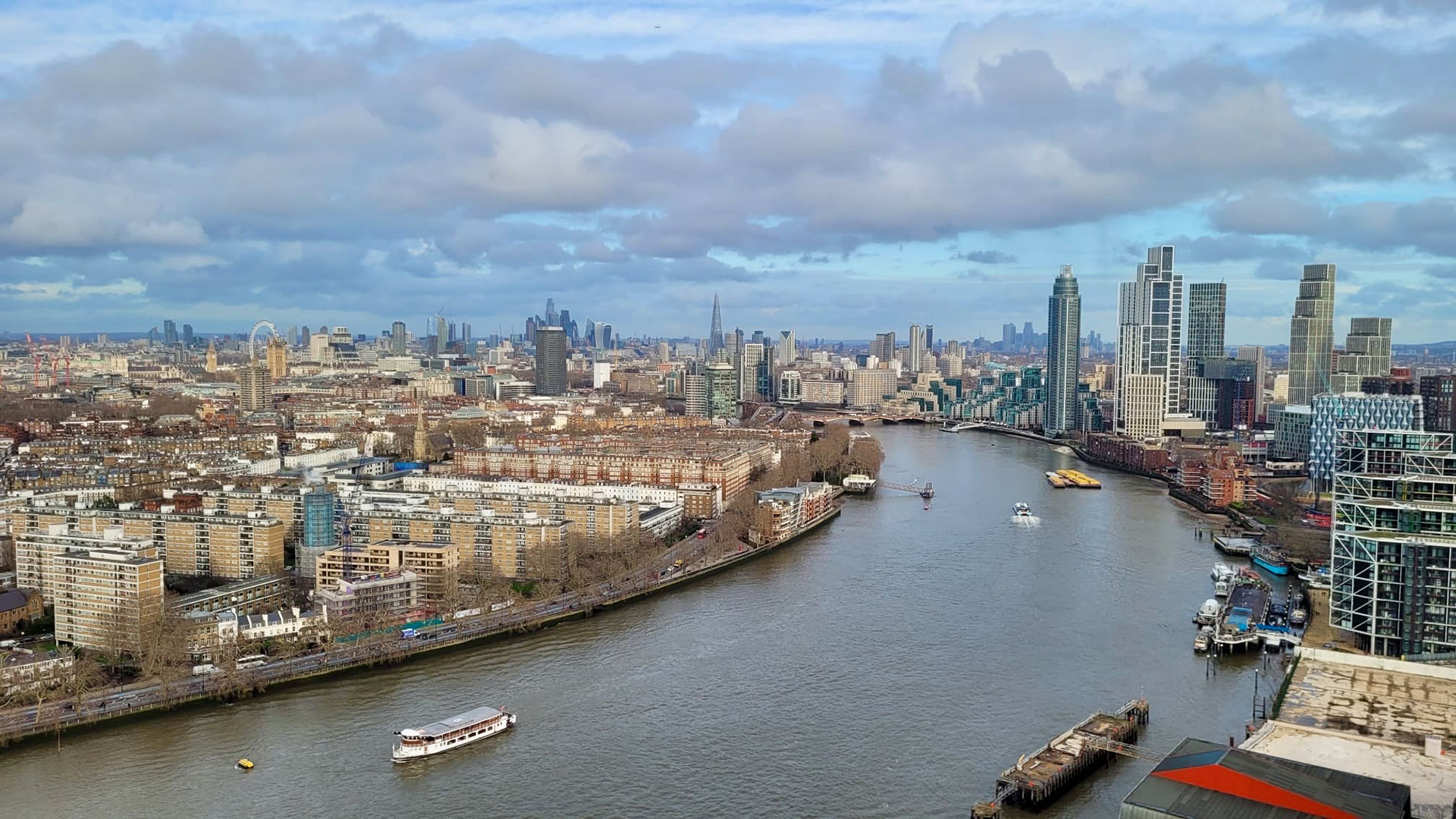 Views of the river Thames and London's skyline.
