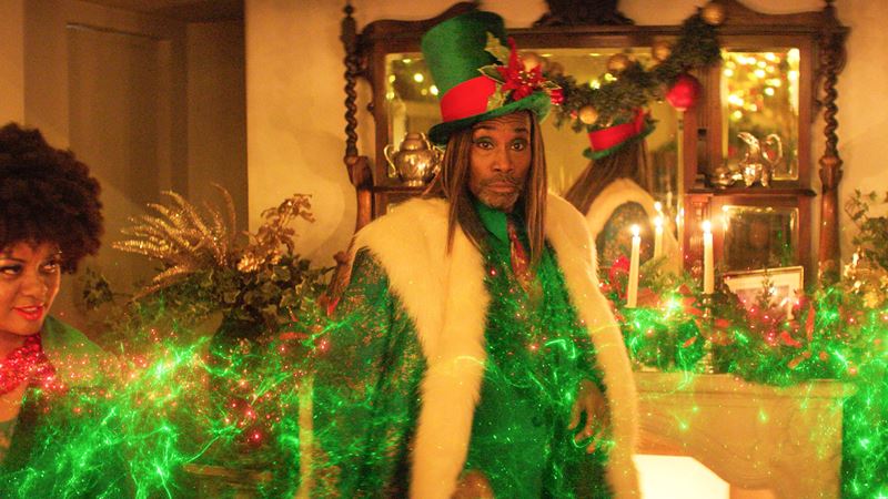 Billy Porter in Christmas Karma. Credit: True Brit Entertainment. A still of Billy Porter as the ghost of Christmas present in Christmas Karma