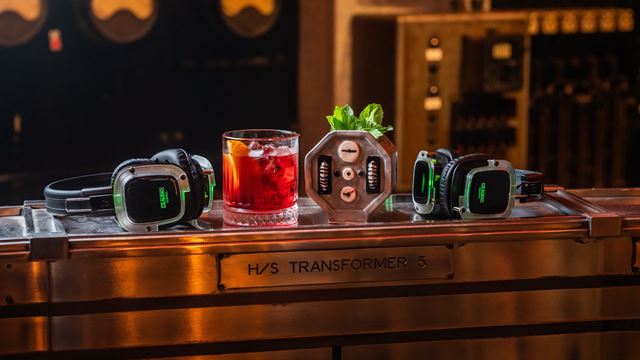 Illuminated headphones and cocktails displayed on a power bank at Control Room B to promote its Halloween Silent Disco.