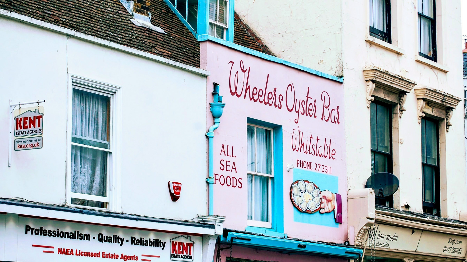 Pink exterior of Wheeler's Oyster Bar