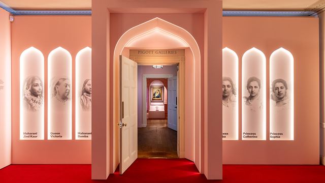 The Pigott Gallery at Kensington Palace, which looks like an Indian temple, is hosting an exhibition called 'The Last Princesses of Punjab', featuring pictures of the different women who are part of it.
