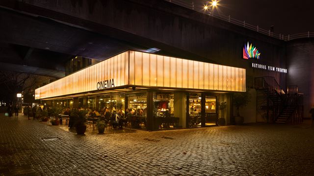 Exterior of BFI on South Bank at night.