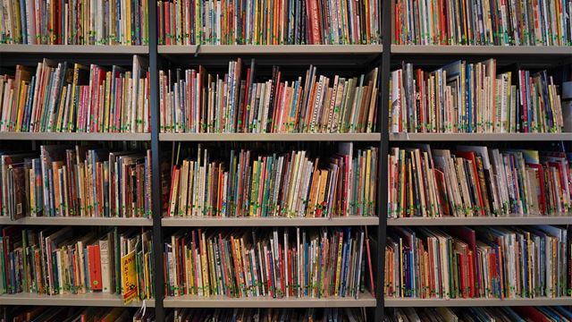 Colourful shelves of National Poetry Library