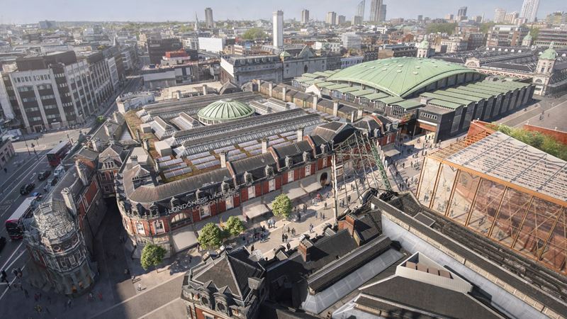 Areial visualisation shot of the new London Museum site to open at Smithfield’s General Market. 
