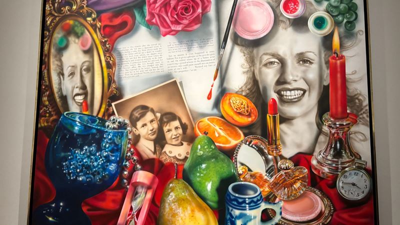 Marilyn Monroe: A Portrait at National Portrait Gallery. Marilyn (Vanitas), 1977, by Audrey Flack. © Visit London/Charlotte Pritchard. Marilyn (Vanitas), 1977, by Audrey Flack, in the exhibition Marilyn Monroe: A Portrait at the National Portrait Gallery, London.
