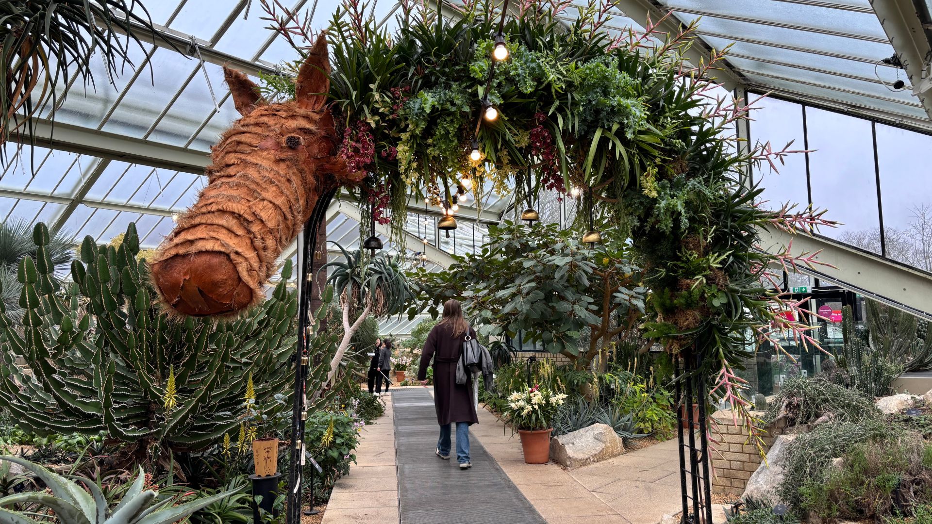 See recreations of China’s symbolic animals at Kew Gardens Orchid Festival 2026. © Visit London/Charlotte Pritchard. Orchid recreation installation of a horse at Kew Gardens Orchid Festival.