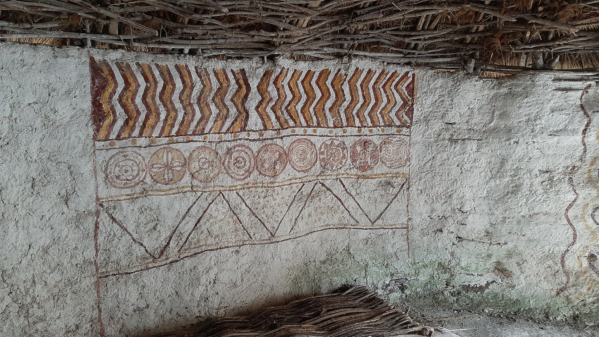 Drawings inside a neolithic hut at Stonehenge. 