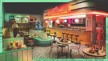 First-look image of the 1960s Bob’s Burbank Diner at Elvis Evolution. Image courtesy of Layered Reality.