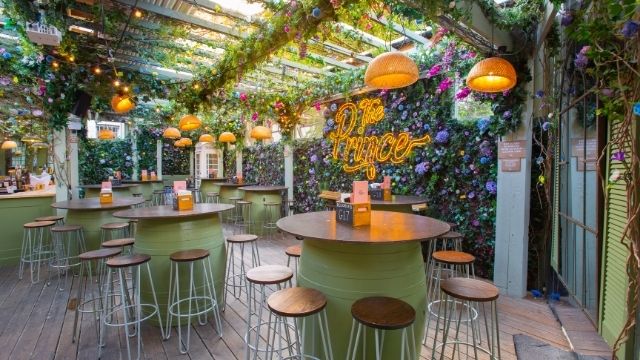 A photo of the sunny beer garden at the London pub The Prince in West Brompton