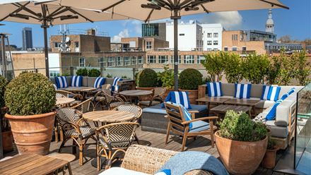 Outdoor seating at Boundary Rooftop, Shoreditch. Credit: Elle Pickering. Image courtesy of Boundary Shoreditch.