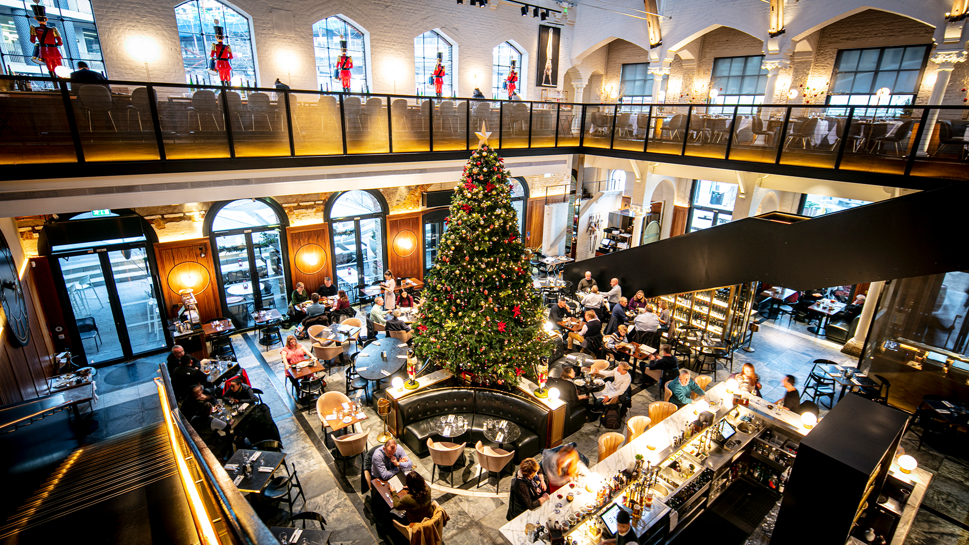 An aerial shot of German Gymnasium restaurant and its 20ft Christmas tree