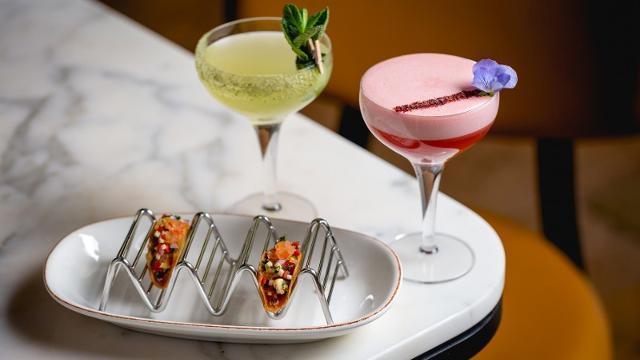 Tacos and margarita cocktails at Leicester Square Kitchen.