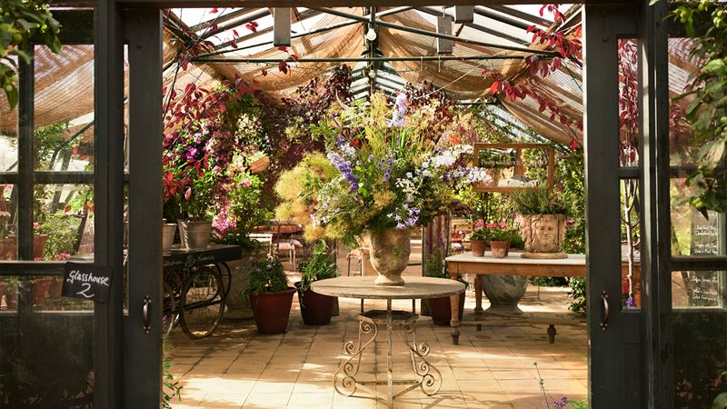 The Teahouse at Petersham Nurseries. Credit: Andrew Montgomery. Image courtesy of Petersham Nurseries. The entrance to The Teahouse at Petersham Nurseries.
