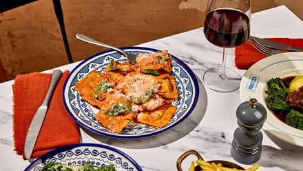 Choose from delicious pasta dishes, such as creamy sausage ravioli. Credit: Prezzo. Image courtesy of Prezzo.