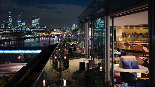 Outdoor terrace of 12th Knot, the rooftop bar at Sea Containers London