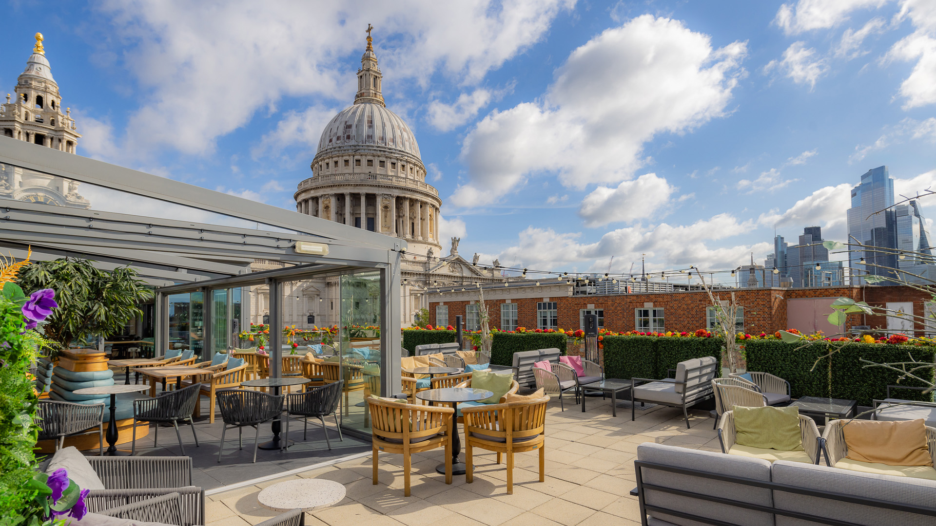 The Sabine Rooftop Bar terrace with views of St Paul's Cathedral
