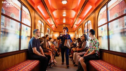 Start your adventure at Paddington Bear Experience with the Station Master and hop on a carriage for a ride into the city. Image courtesy of Golden Tours. 