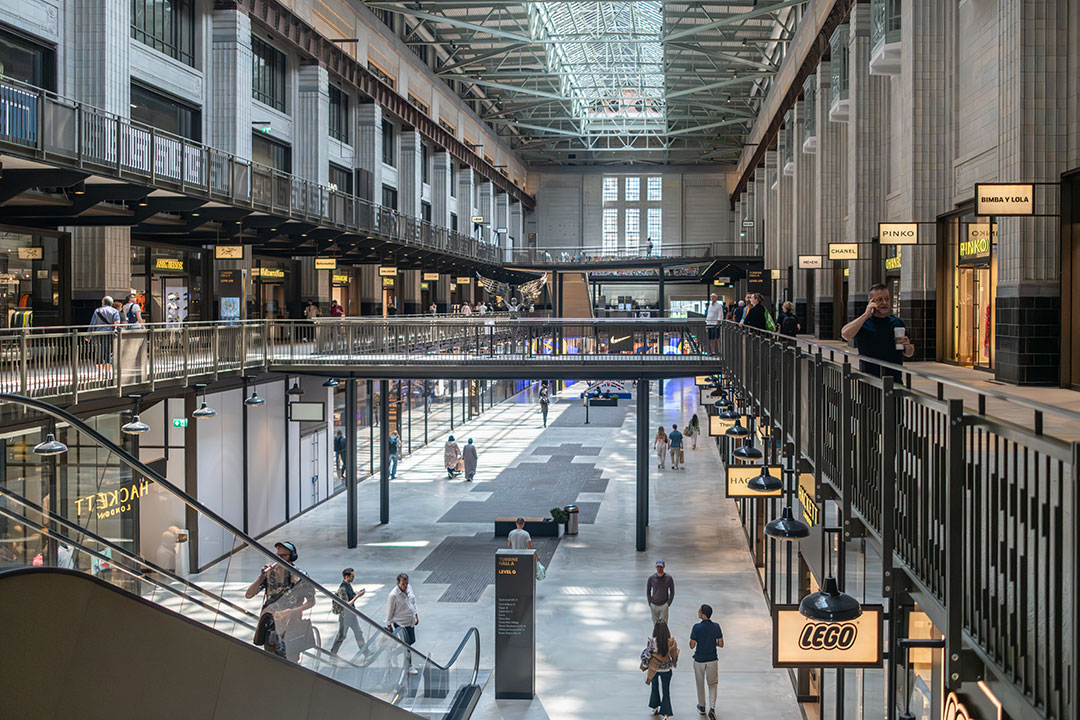The inside of the shopping area within Battersea Power Station