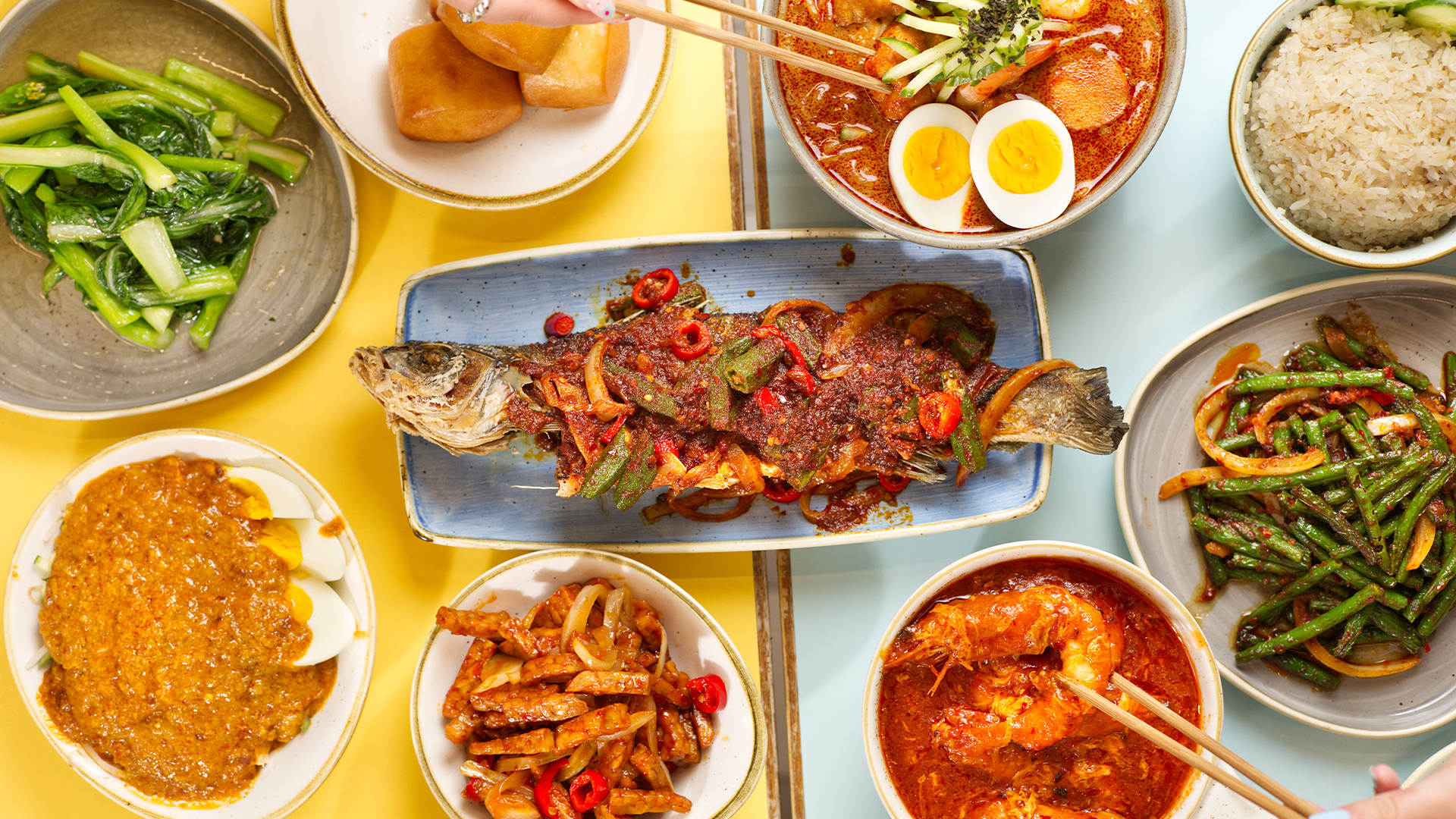 An array of Malaysian and Singaporean food at Rasa Sayang