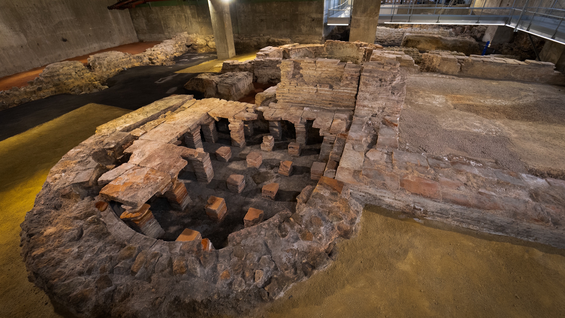 Traces of the Roman city of Londinium at Billingsgate Roman House in the City of London.