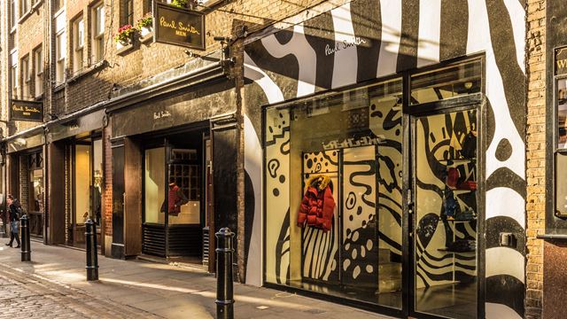 A view of the Paul Smith shop on a sunny day on Floral Street in Covent Garden, London.
