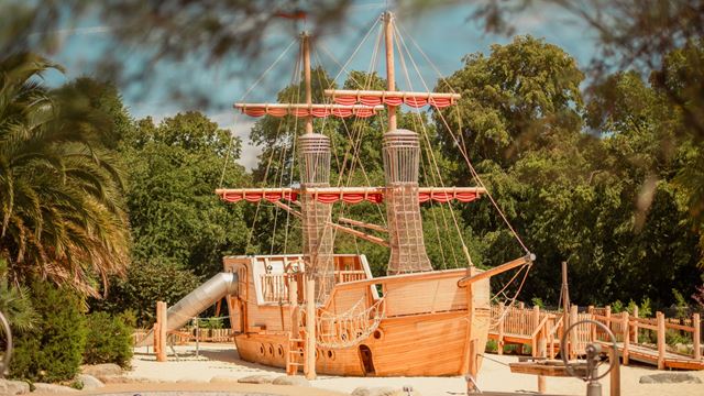 The Diana, Princess of Wales Memorial Playground pirate ship on a sunny day