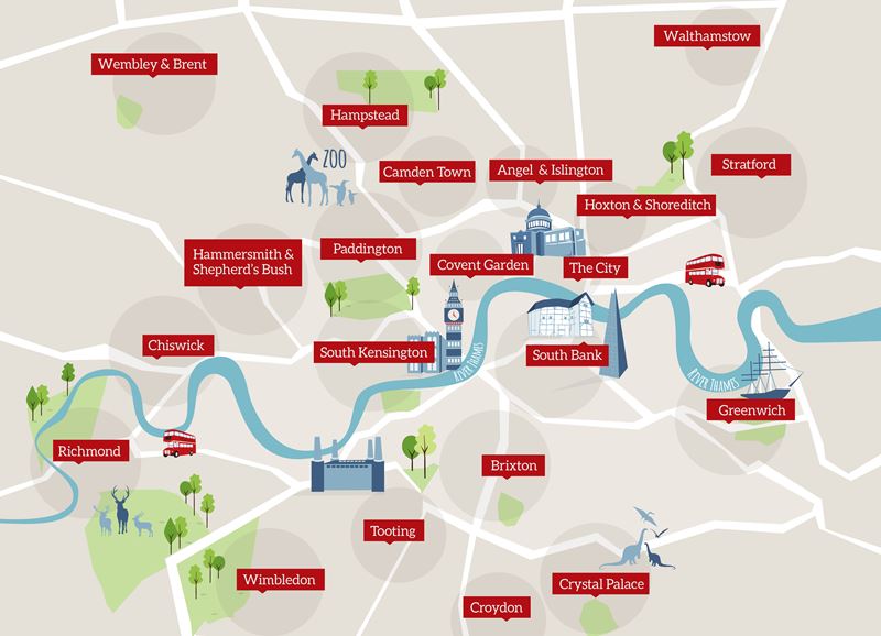 London areas map including outer boroughs
