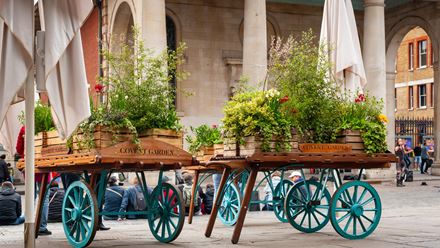 Spot the decorative flowers on display around Covent Garden during the summer months. Credit: Shutterstock. Image courtesy of Shutterstock. 