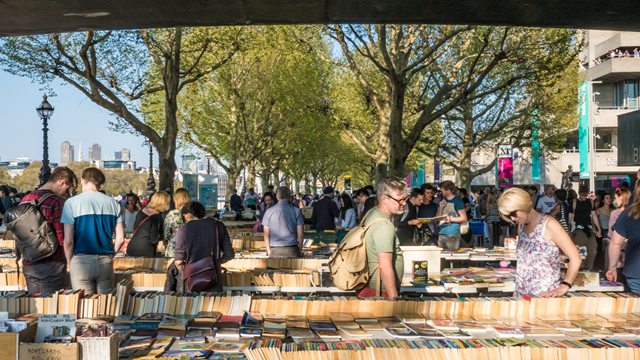 Stalls of books at the Southbank Centre Book Market