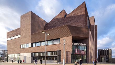 The striking architecture of Sadler's Wells East in Stratford. Credit: Peter Cook. Image courtesy of Sadler's Wells East.