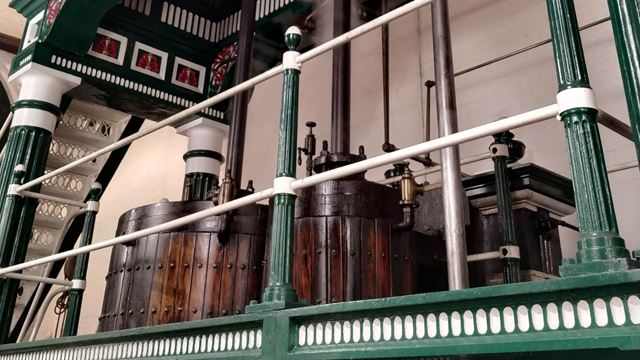 Part of the restored 1888 steam-powered pumping engine at the Markfield Beam Engine & Museum.