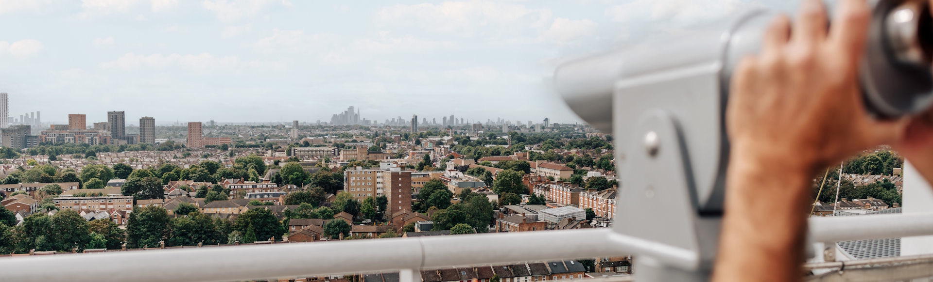 View of Tottenham and London skyline from the observation deck at Tottenham Hotspur Stadium.