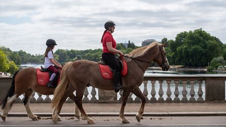 Two riders on a bridge. Credit: Nicole Ciscato. Image courtesy of Hyde Park Stables.