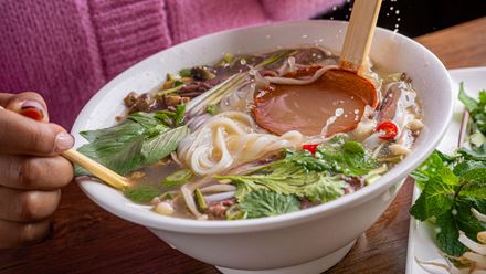 A bowl of food. Image courtesy of Pho.