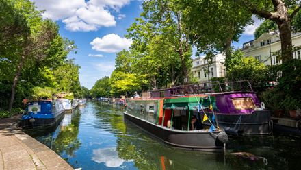 Boats on Regent’s Canal. Credit: London & Partners/Peter Cohen.