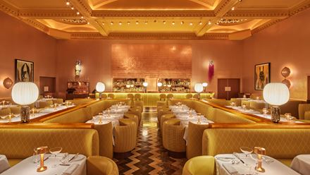 The yellow and gold interior of Sketch The Gallery restaurant. Credit: Edmund Dabney. Image courtesy of Sketch.