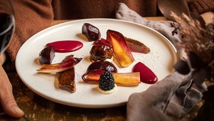Yorkshire mallard with beetroot, endive and blackberry - Aleksandra Pancewicz. Image courtesy of The Harwood Arms.