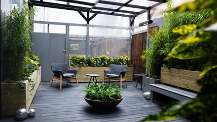 An interior courtyard at The Wesley. Credit: Robin Prime. Image courtesy of The Wesley.