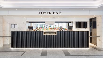 The art deco foyer bar at Trafalgar Theatre. Image courtesy of London Theatre Direct.