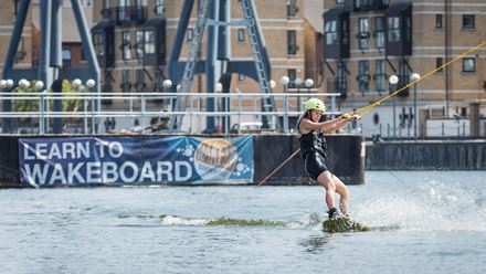 Learning to Wakeboard. Image courtesy of WakeUp Docklands.