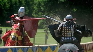 Spectacle de joutes en direct dans l'arène du château de Warwick.