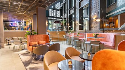 A lounge area at YOTEL London City. Image courtesy of YOTEL London City.