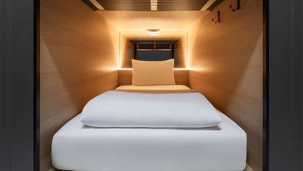 A capsule cocoon at Zedwell Piccadilly. Credit: Zedwell. Image courtesy of Criterion Capital.