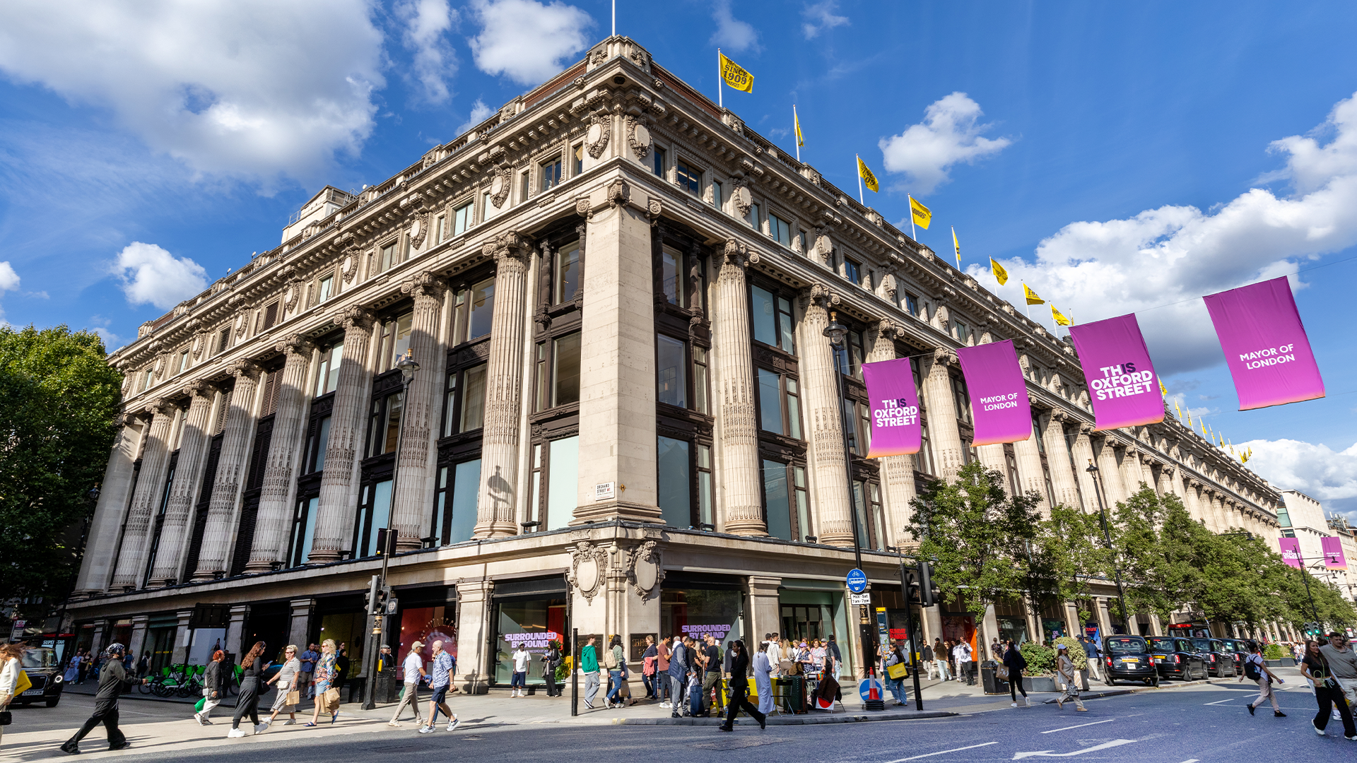 Exterior of Selfridges department store on Oxford Street